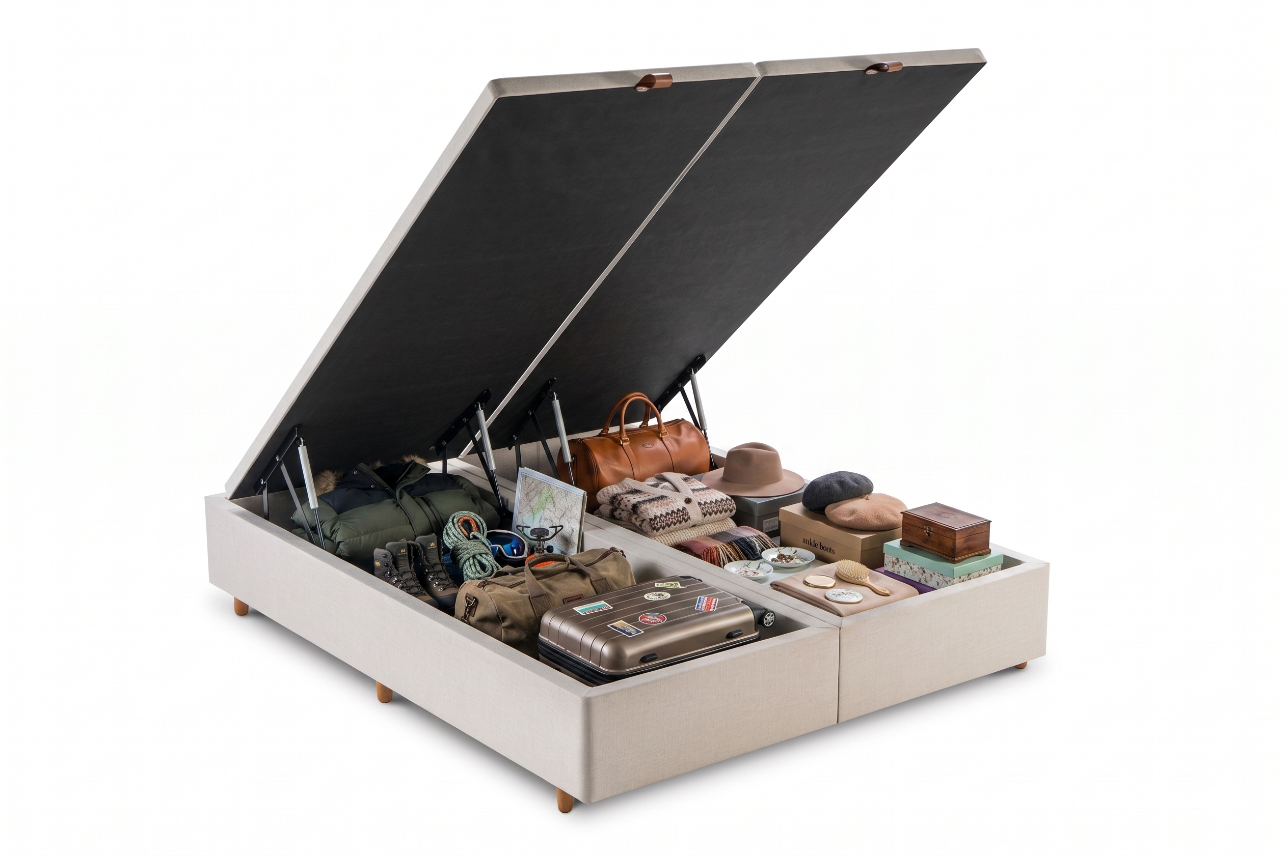 Base Box Baú Bipartido Casal 069x188x36  Bege