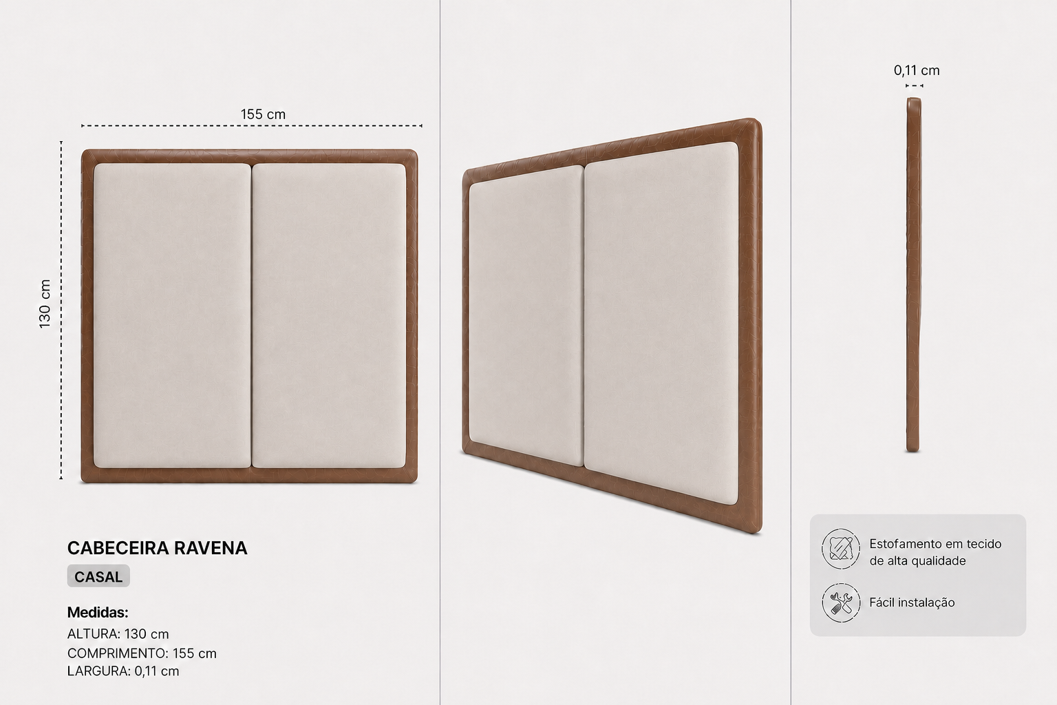 Cabeceira Ravena Casal 155cm  Bege