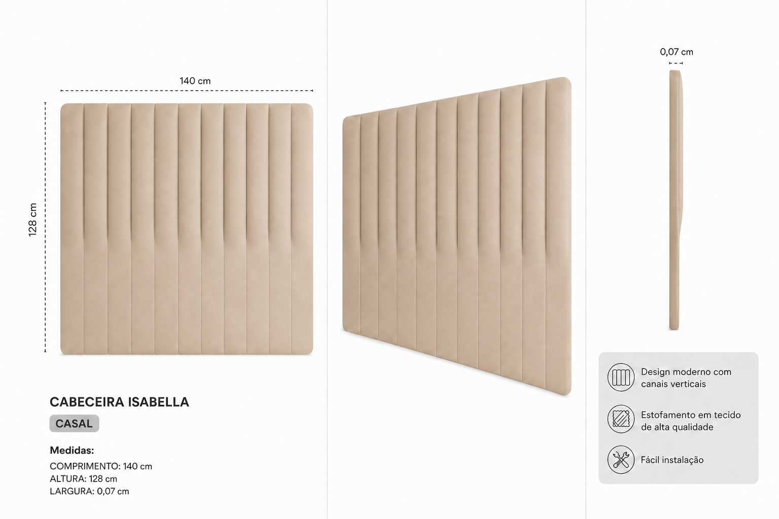 Cabeceira Isabella Casal 140cm  Bege