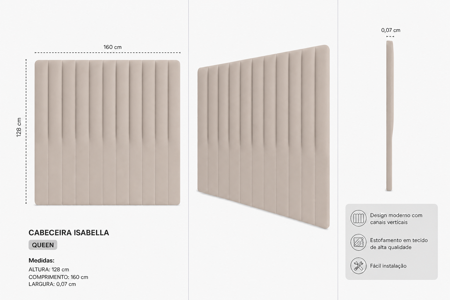 Cabeceira Isabella Queen 160cm  Bege