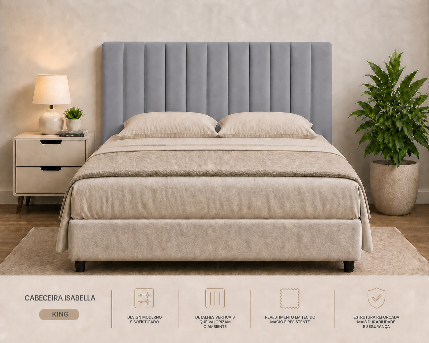Cabeceira Isabella King 195cm  Cinza