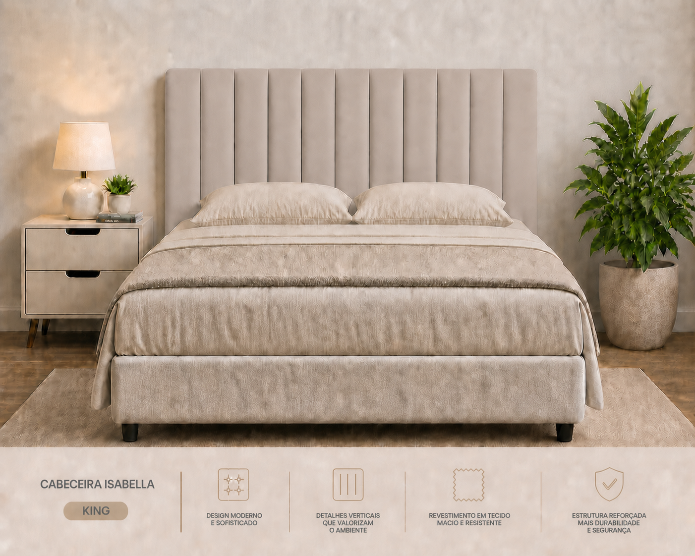 Cabeceira Isabella King 195cm  Bege