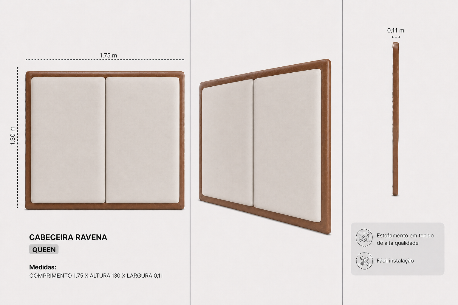 Cabeceira Ravena Queen 175cm  Bege