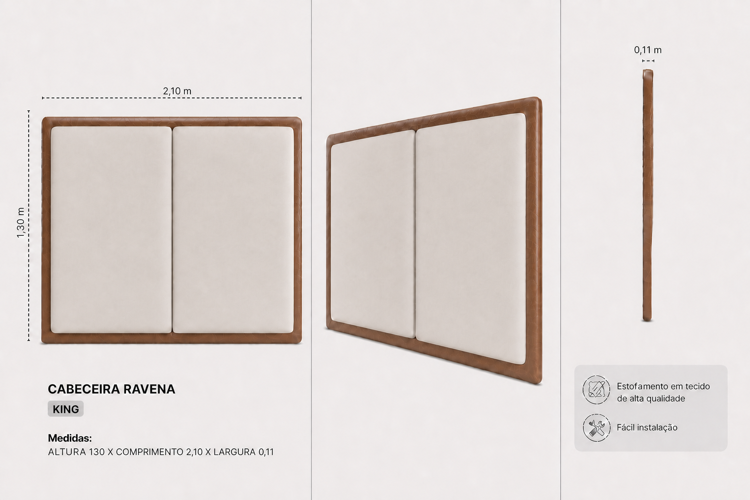 Cabeceira Ravena King 210cm  Bege