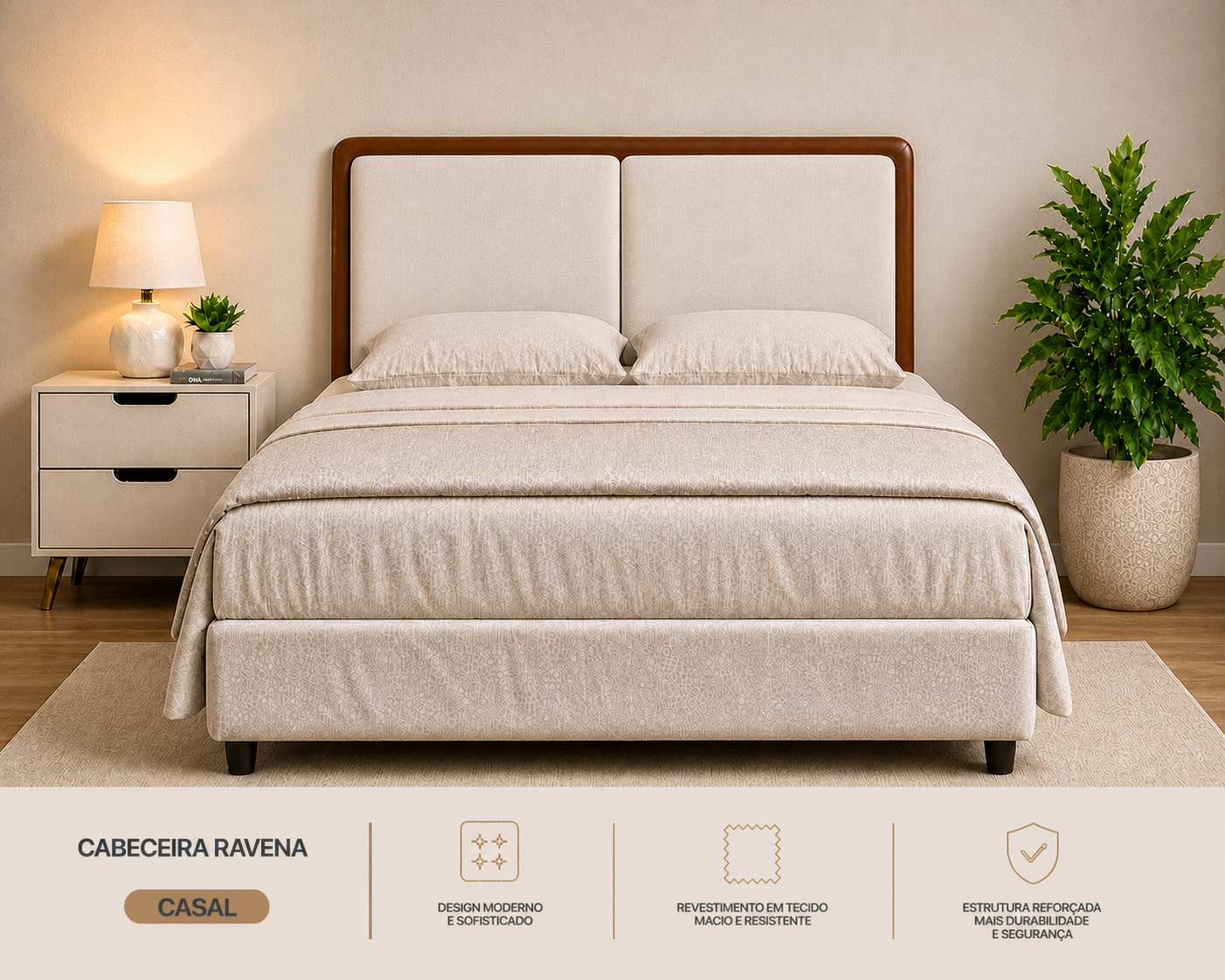 Cabeceira Ravena Casal 155cm  Bege