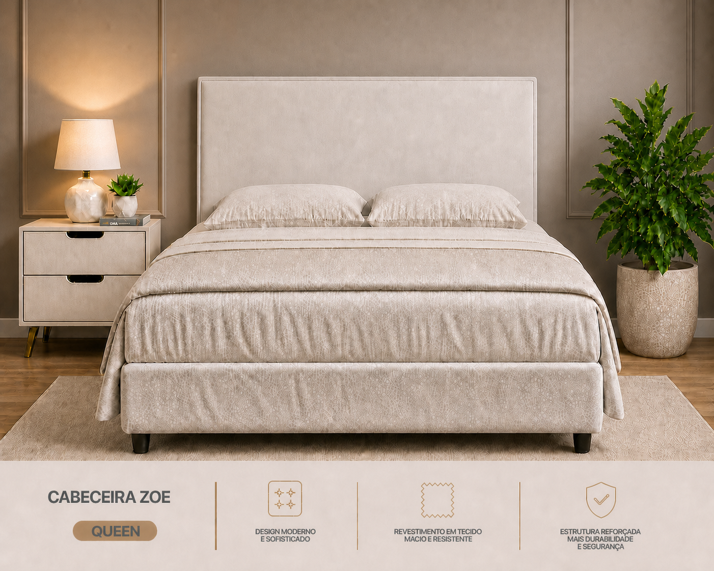 Cabeceira Zoe Queen 160cm  Bege