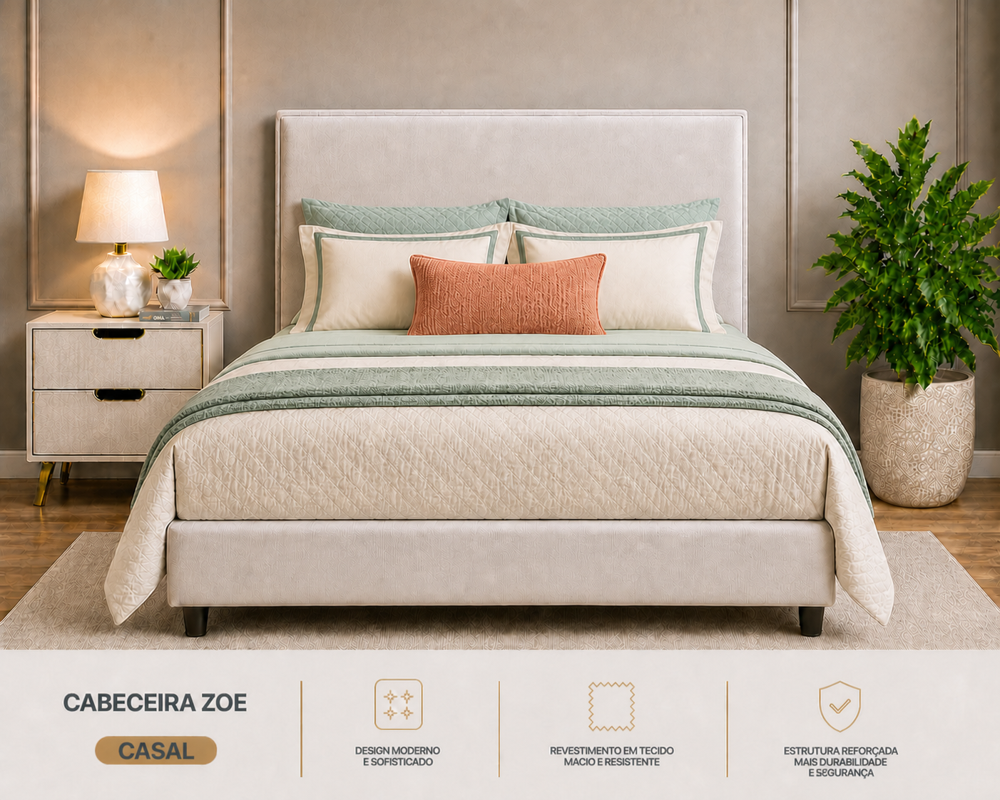 Cabeceira Zoe Casal 140cm  Bege