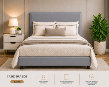 Cabeceira Zoe King 195cm  Cinza