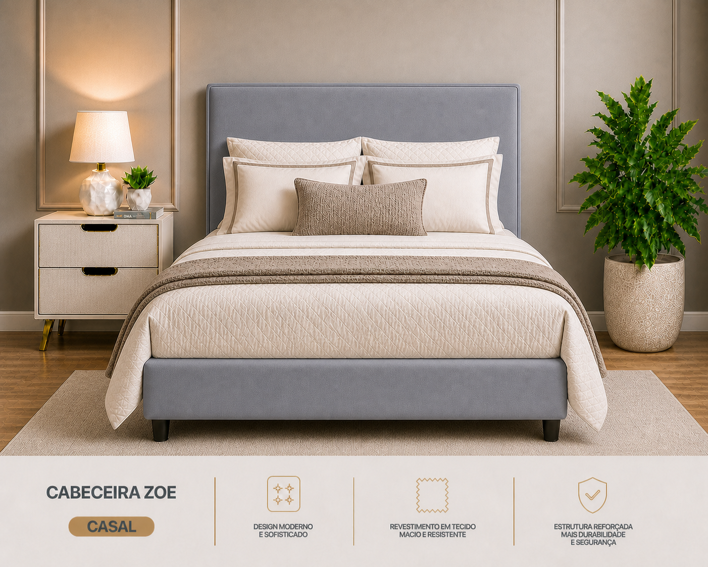 Cabeceira Zoe Casal 140cm  Cinza