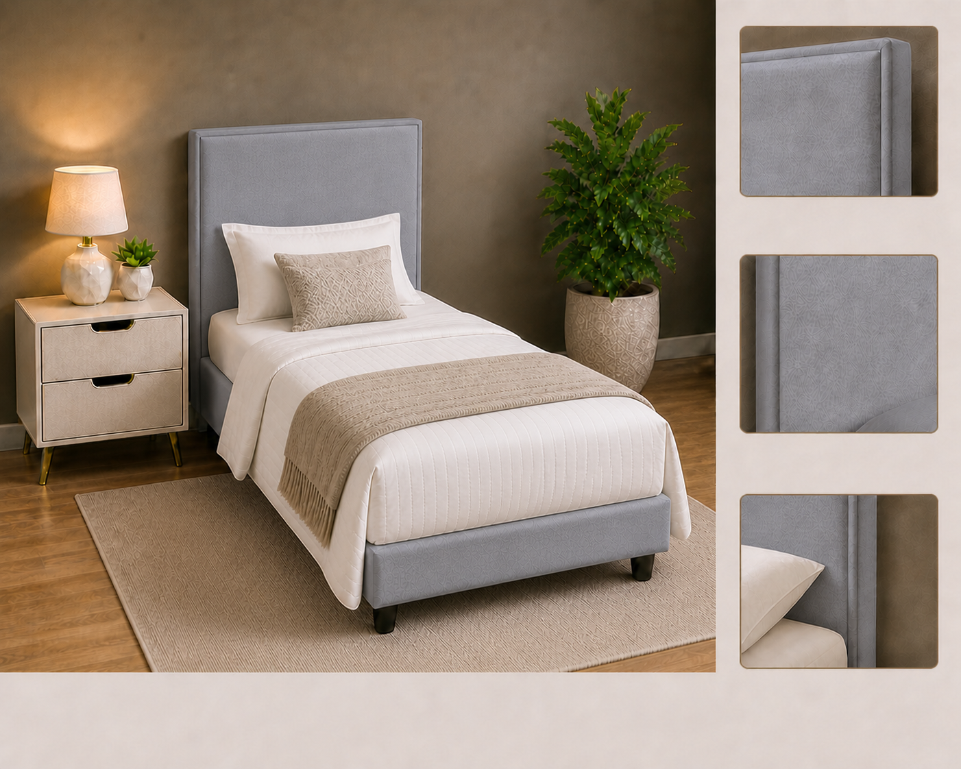 Cabeceira Zoe Solteiro 090cm  Cinza