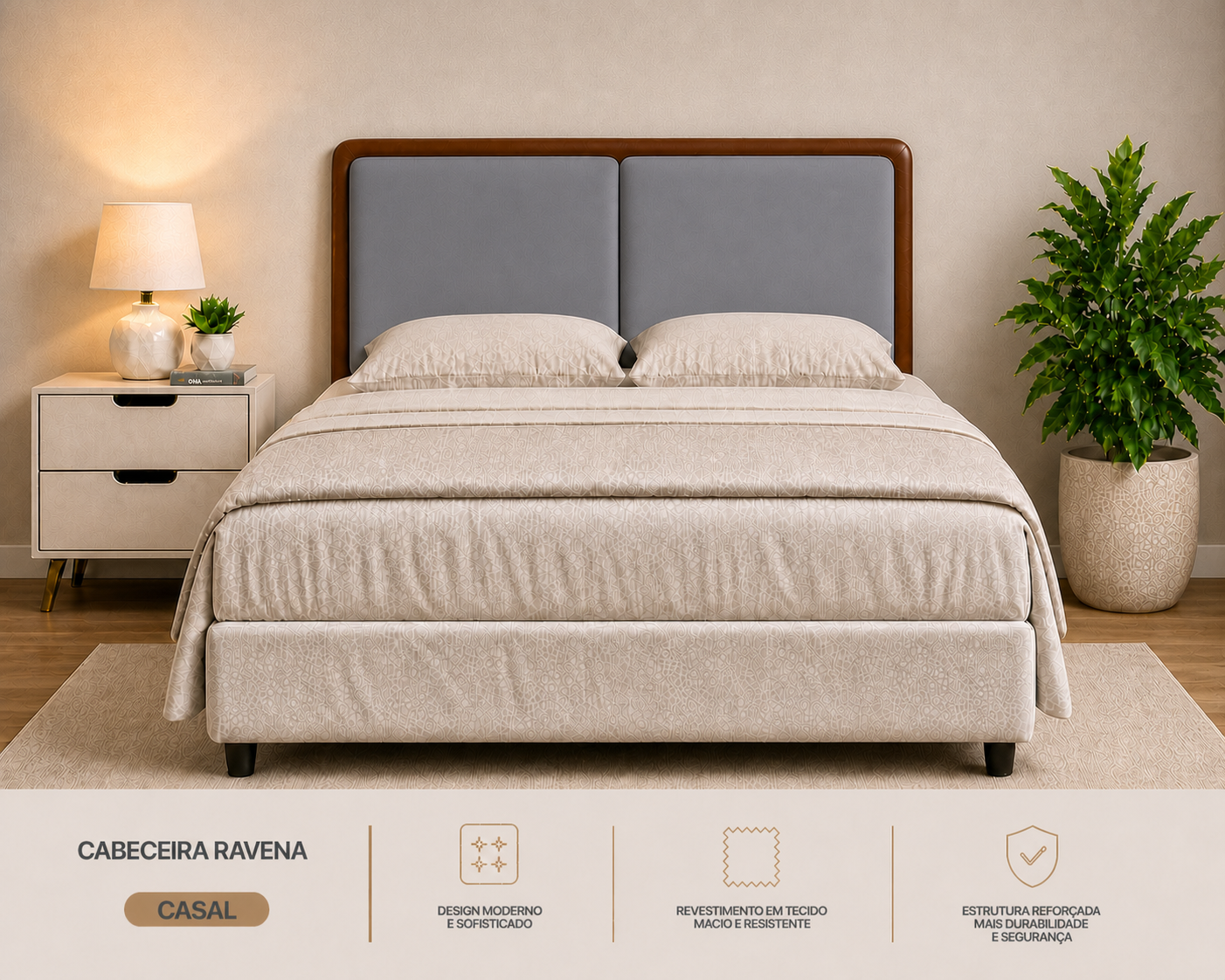 Cabeceira Ravena Casal 155cm  Cinza