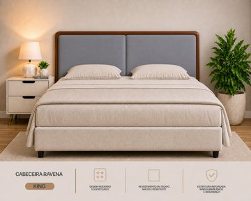 Cabeceira Ravena King 210cm  Cinza