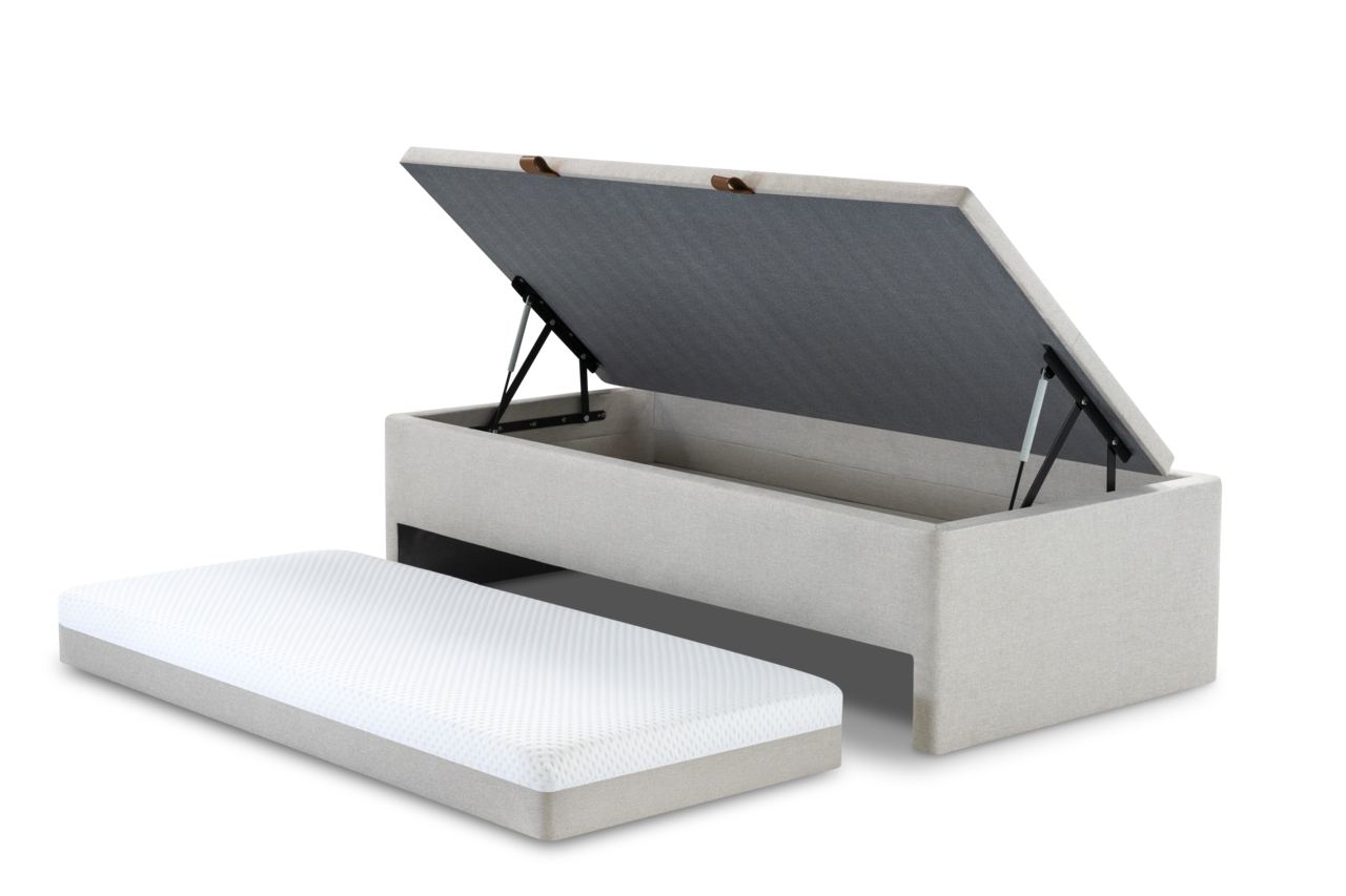 Base Box com Auxiliar e Baú Solteiro 088x188x050  Bege