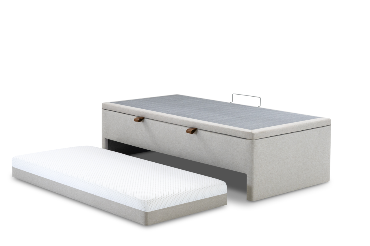 Base Box com Auxiliar e Baú Solteiro 088x188x050  Bege