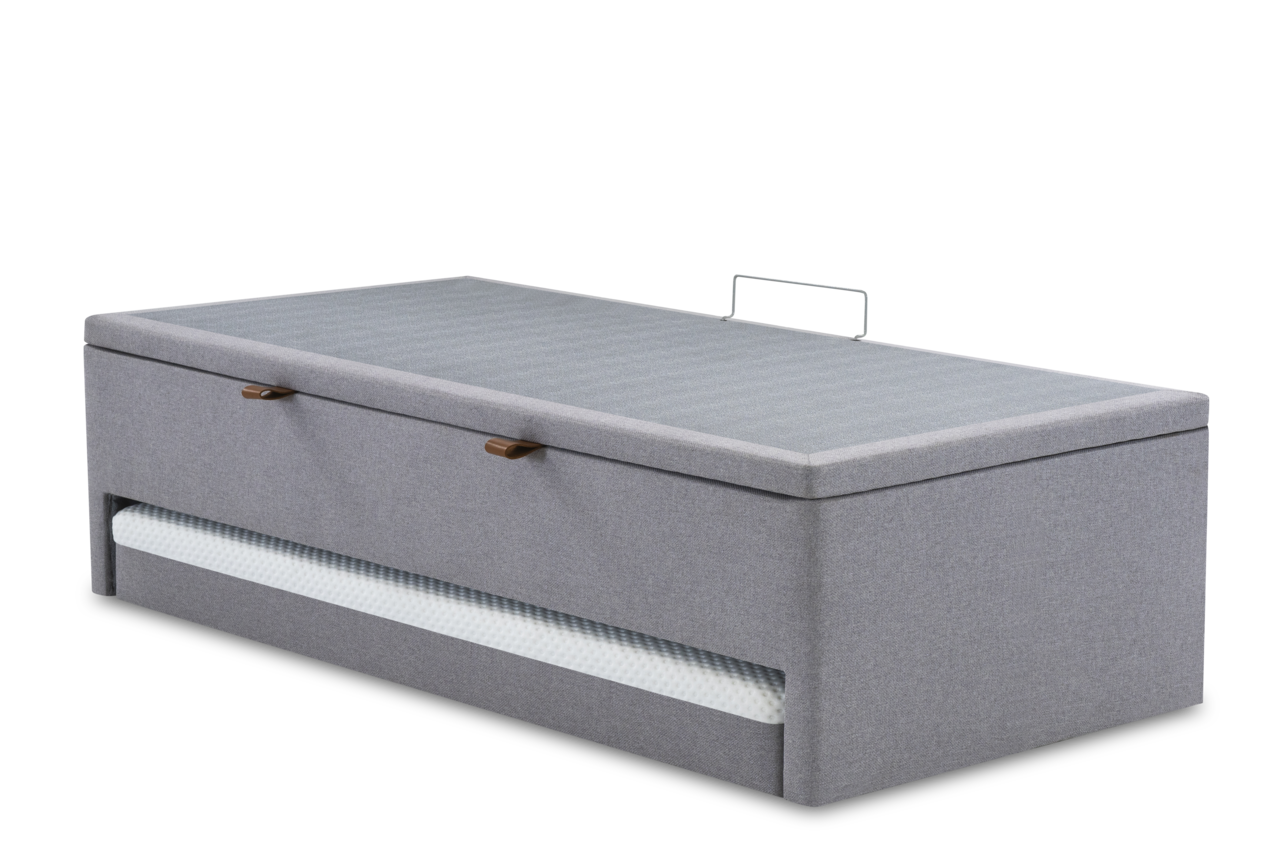 Base Box com Auxiliar e Baú Solteiro 088x188x050  Cinza