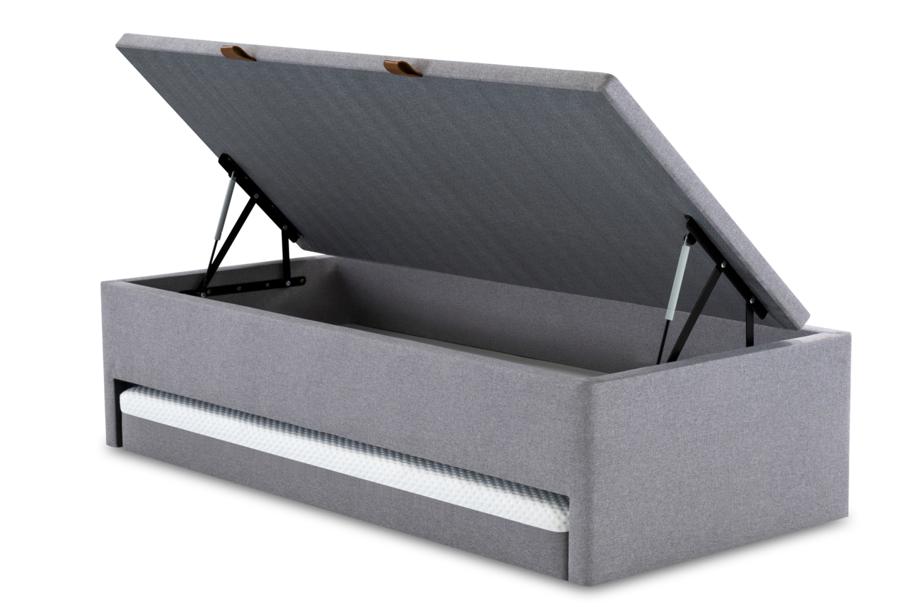 Base Box com Auxiliar e Baú Solteiro 088x188x050  Cinza