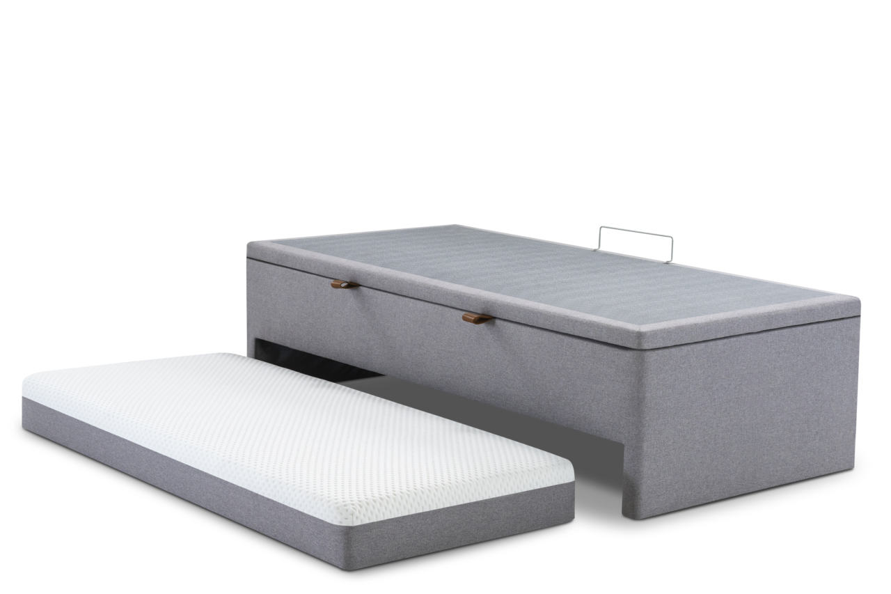 Base Box com Auxiliar e Baú Solteiro 088x188x050  Cinza