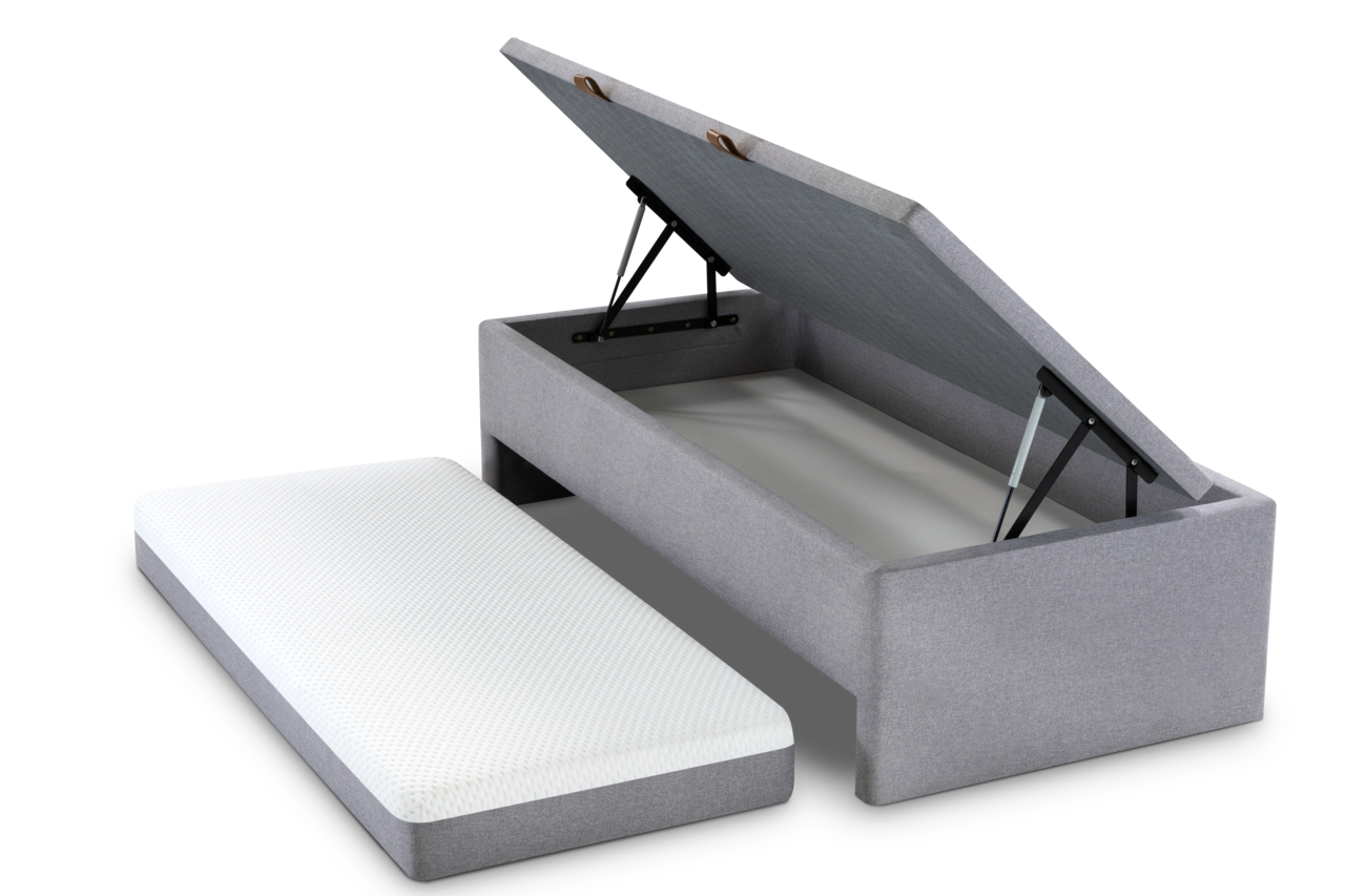 Base Box com Auxiliar e Baú Solteiro 088x188x050  Cinza