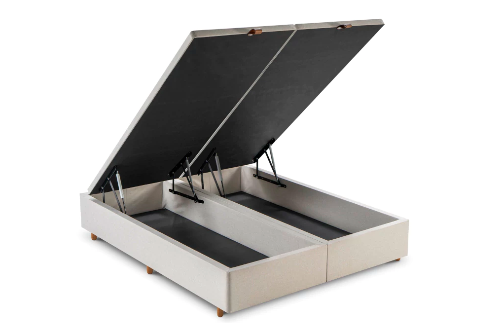 Base Box Baú Bipartido Queen 158x198x36  Bege